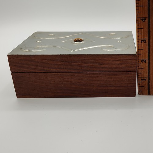 Sasha Bowles Liberty Embossed Pewter & Tiger’s Eye Cabochon Hinge Lid Wood Box - Picture 12 of 14