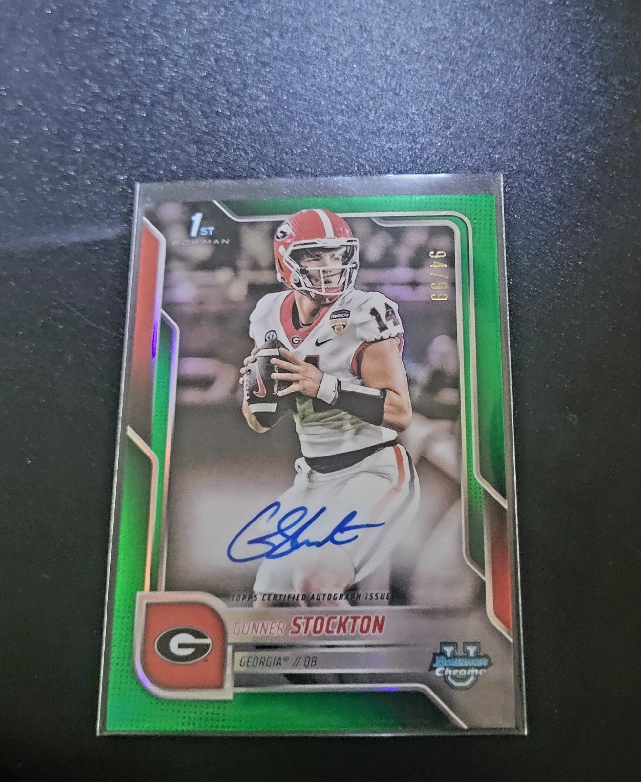 2025 Bowman Chrome U Gunner Stockton Auto 1st Prospect Green Refractor #/99