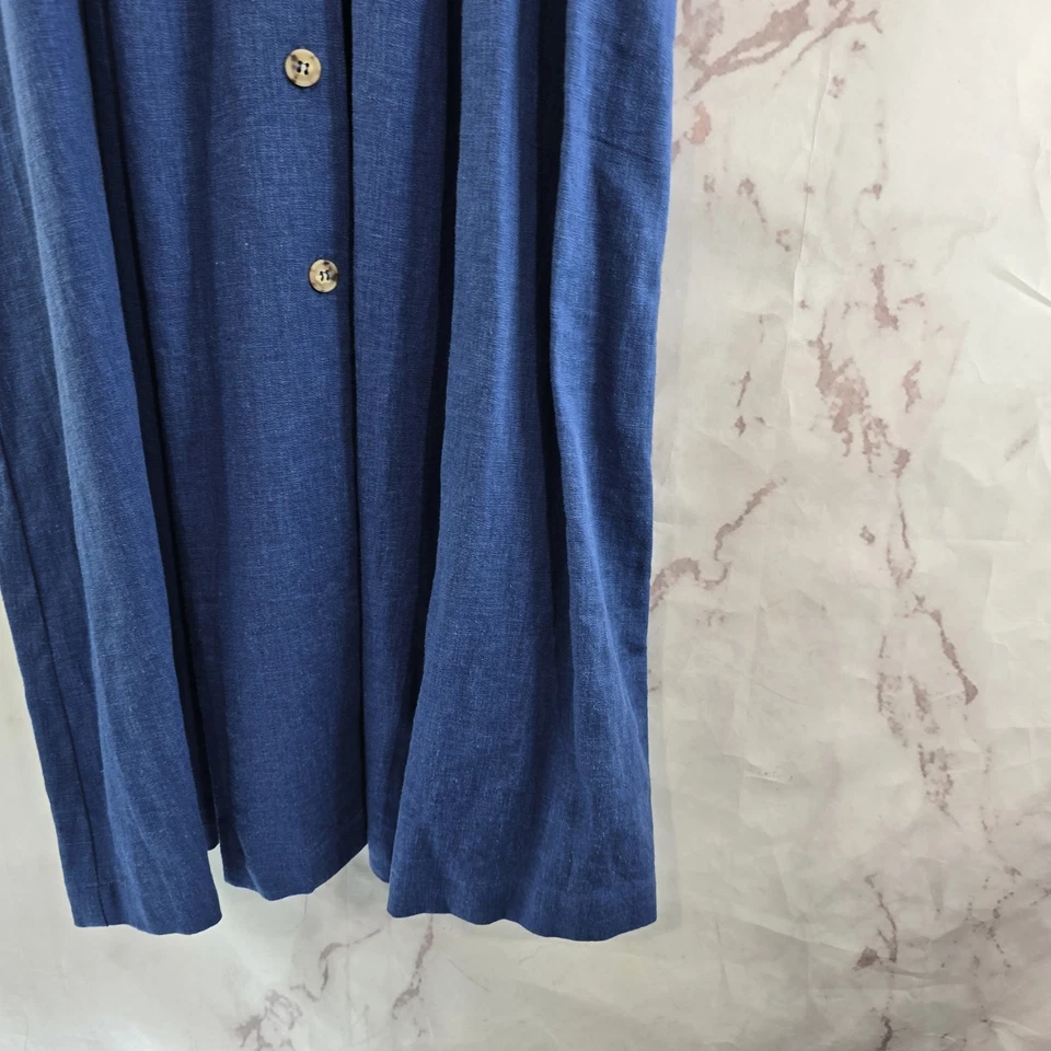 Vestido Vintage Mujer Grande Azul Lino Cambray Camisa Años 90 Maxi Midi Largo Botón  Foto 4 de 4