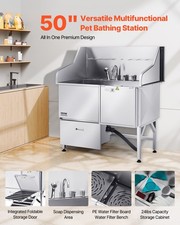 New 304 Stainless Steel Dog Washing Station, 50 Inch Pet Grooming Tub with Non
