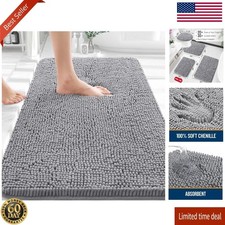 Bathroom Rugs 30x20, Extra Soft Absorbent Chenille Bath Rugs Grey, Quick FAST