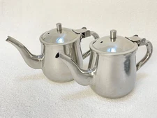 Pair Vintage Vollrath Mini Teapot or Creamer Stainless Steel Individual 8oz MCM