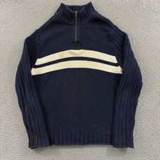 Vintage Polo Jeans Ralph Lauren Sweater Mens Large Blue 1/4 Zip Ribbed Knit 90s