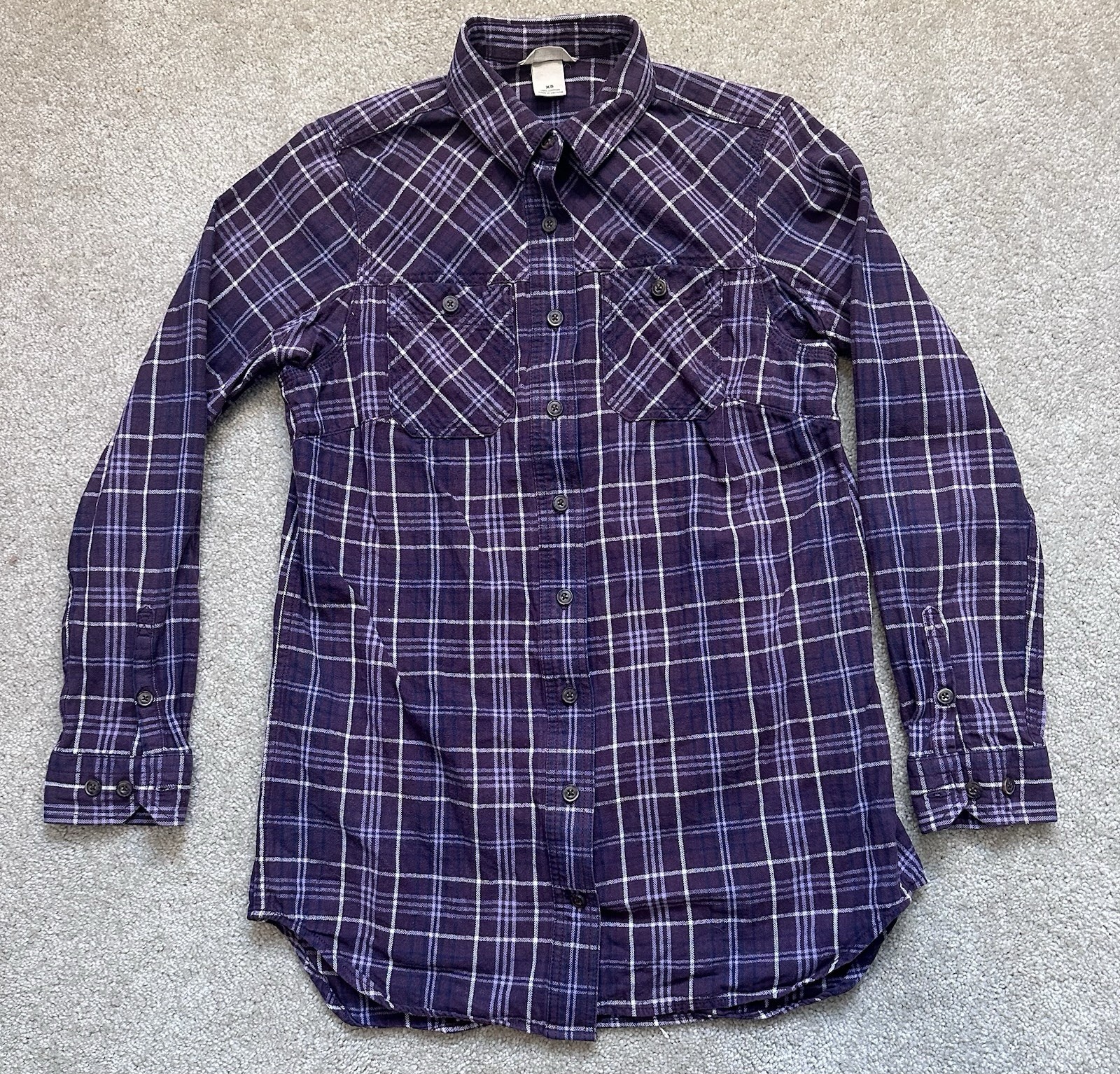 Duluth Trading Co Shirt Womens XS Purple Plaid Button Up Lightweight Flannel