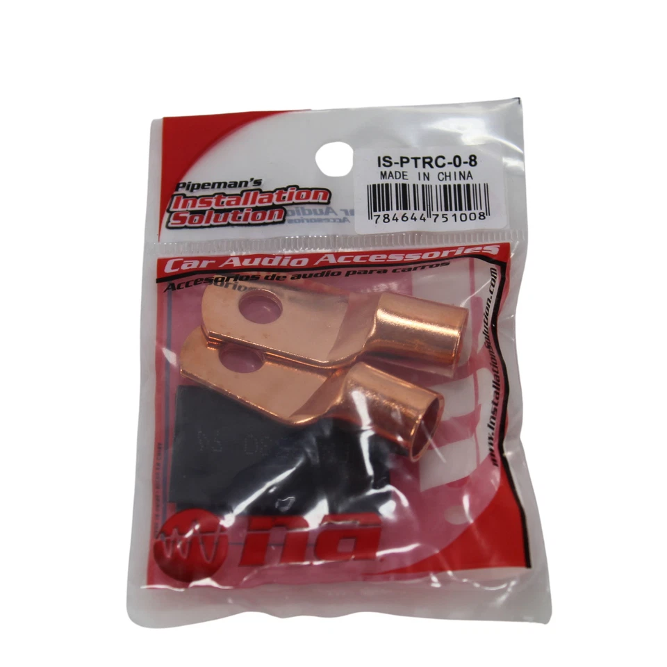 Par de terminales de anillo de cobre estilo prensado de 1/4 de pulgada con termorretráctil calibre 0 Foto 2 de 2