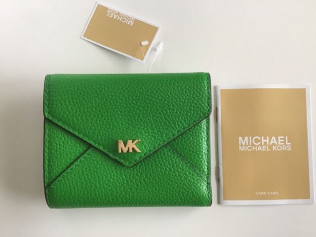 Michael Kors Medium Pebbled Leather Envelope Wallet Palm Green 