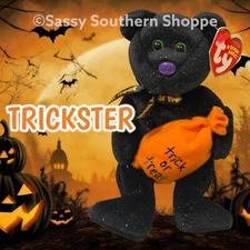 ♡ TRICKSTER ♡ 2008 Ty Beanie Babies Halloween BEAR w/ TRICK OR TREAT Bag *MWMT*