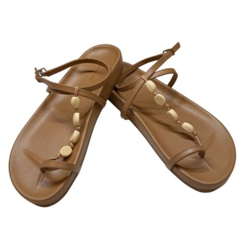 ANTHROPOLOGIE Toe-Loop Stone Flats Sandals Brown w/ Blue Size 8 NIB - Picture 2 of 7