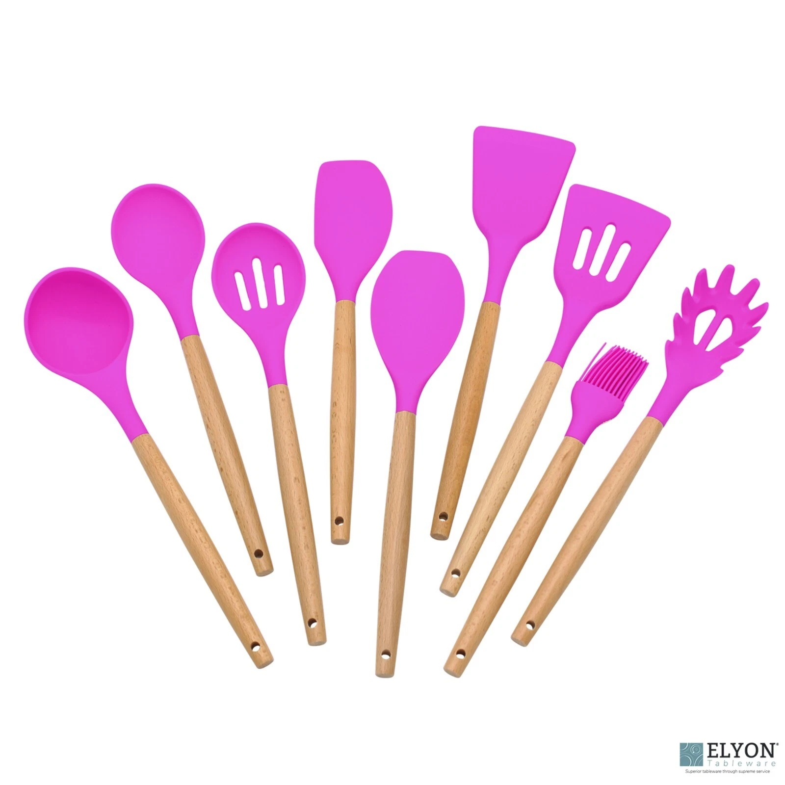 9 Piece Lavender Colored Silicone Kitchen Utensils Set with Wooden Handles
Opens in a new window or 