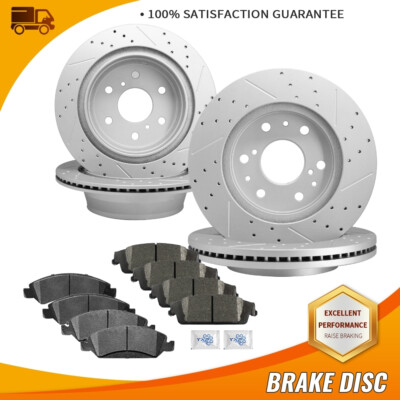 Front & Rear Drilled & Slotted Rotors + Ceramic Pads For Chevy GMC Silverado Sierra 1500