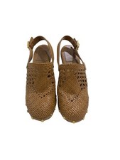 Preowned Tory Burch Widdianna Brown Woven Leather Clogs Heels Size 8