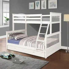 Twin Over Full Bunk Bed with 2 Storage Drawers Convertible Platform Bed,White