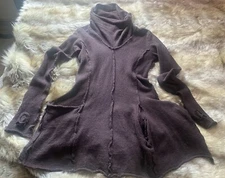 Rundholz Burgundy 100% Virgin Wool Asymmetric Sweater  with Hand Mittens S/M