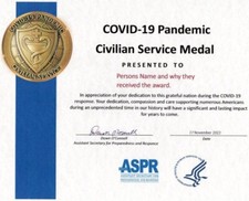 Covid-19 Pandemic Civilian Service Medal certificate