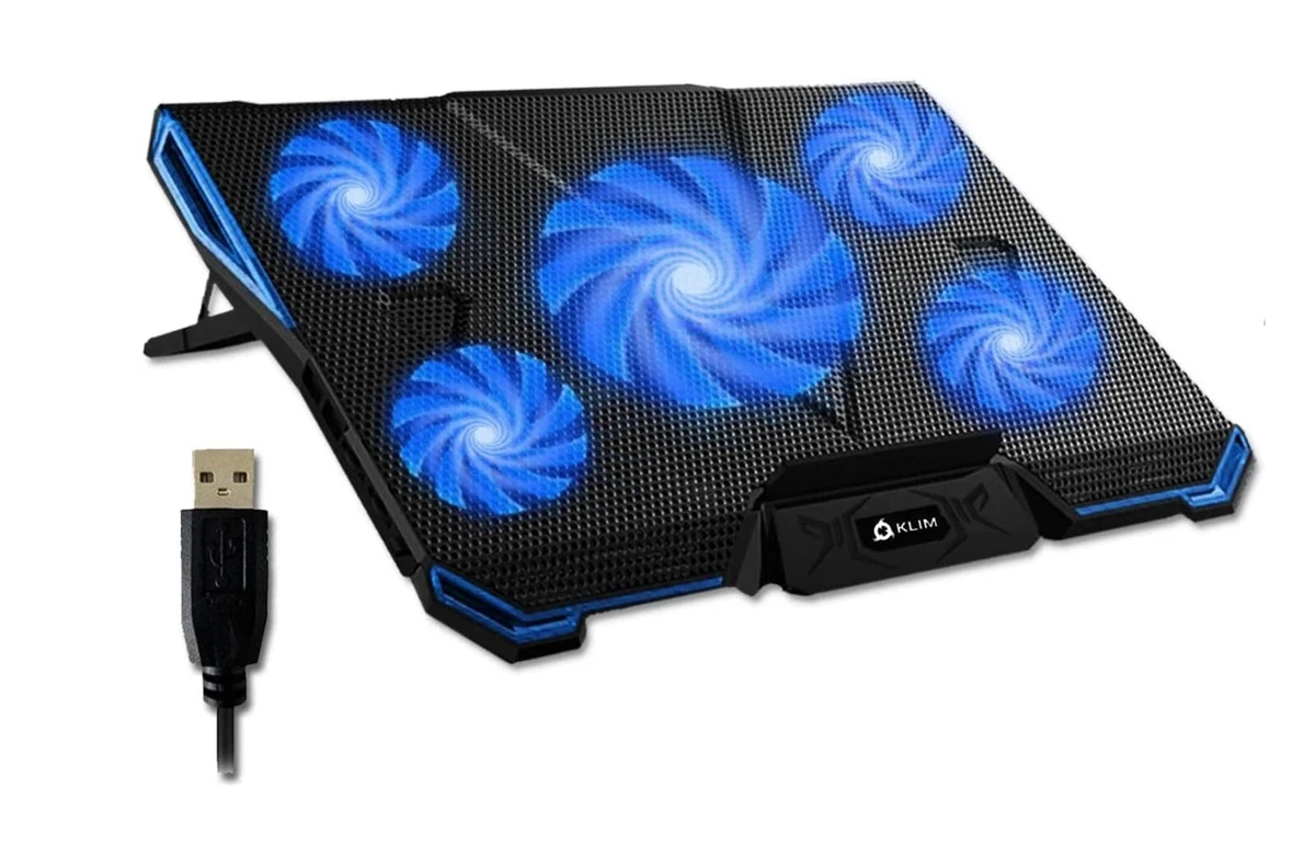 KLIM Cyclone Laptop Cooling Pad NEW 2023 5 Fans Cooler Blue