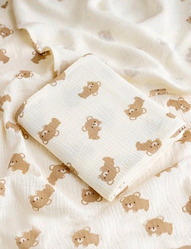 Baby Gauze Blankets Bear Print Muslin Cotton Blankets - Picture 7 of 10