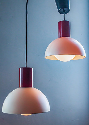 SET (2) Original 1970s DANISH E.S. HORN AALESTRUP PENDANT MODERN CEILING LIGHTS