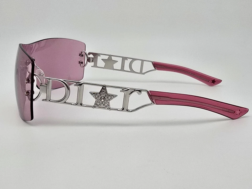 Christian Dior Diorlywood Silver Rhinestone Frame Pink Lens Shield Sunglasses - Image 4 of 4