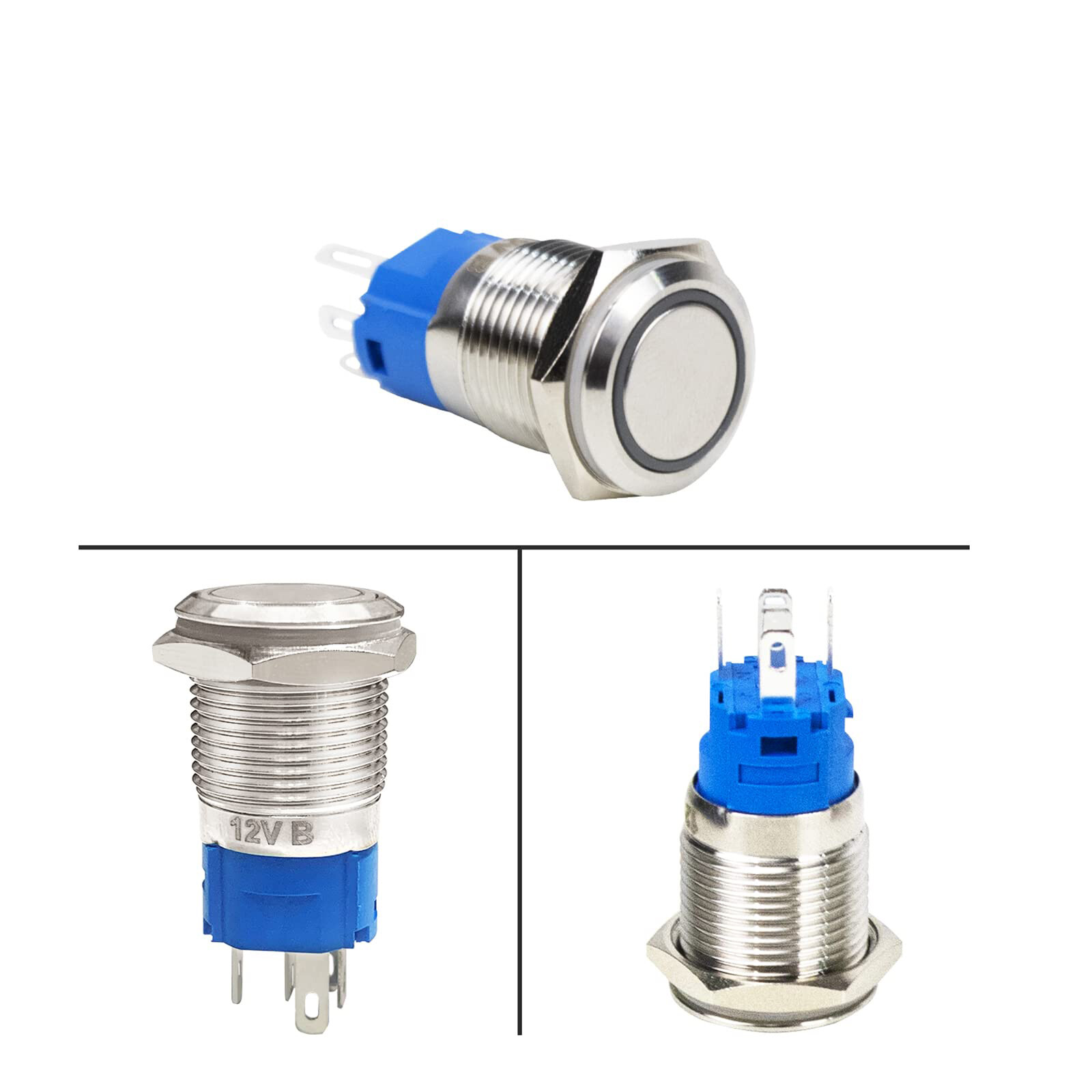 4x 19mm 12V Waterproof Latching Push Button Switch ON OFF Latching with ...