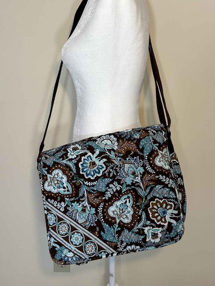 Vera Bradley Java Blue & Brown Paisley Print Large Flap Messenger