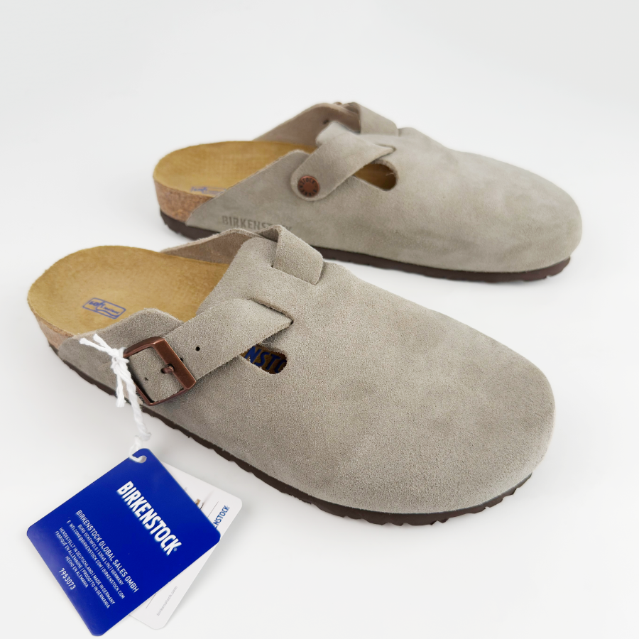 Birkenstock Boston Taupe Soft Footbed Suede Leather Women's