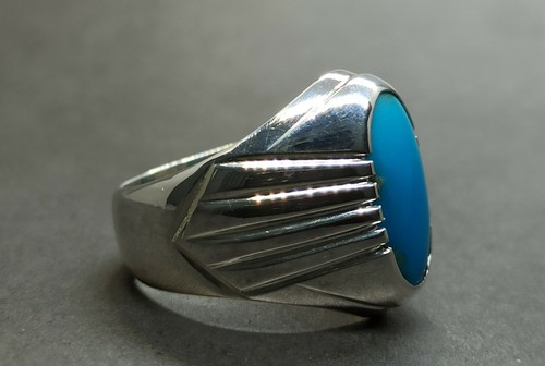 Anello Uomo Naturale 6 Ct Neshapuri Feroza Argento Sterling 925 Turchese Fatto a Mano - Foto 11 di 12