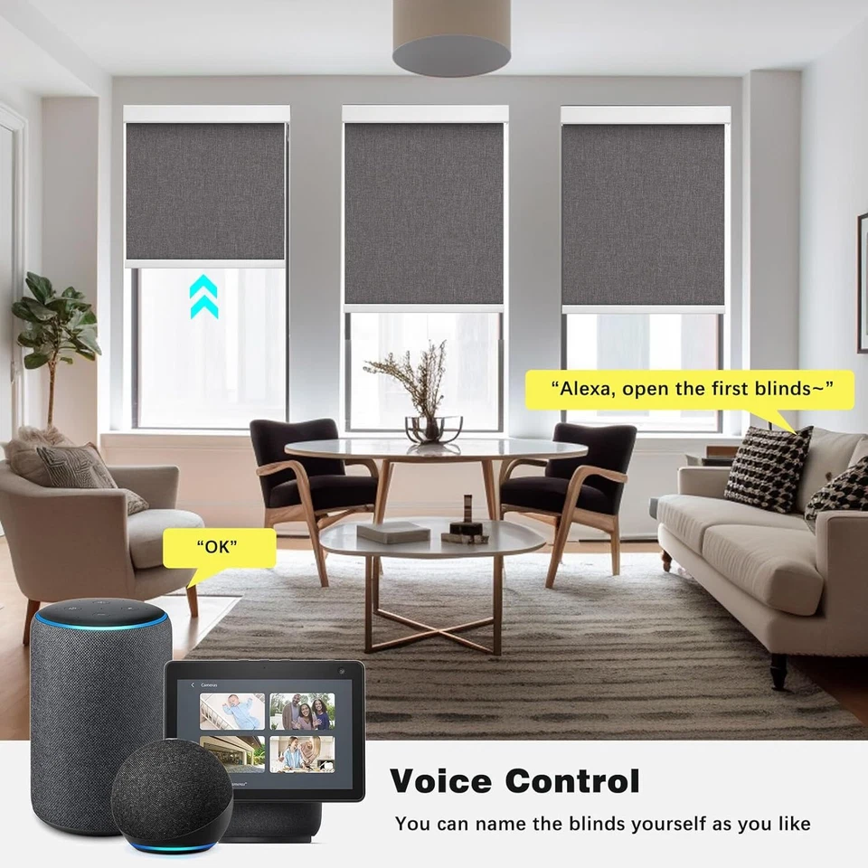 Persianas enrollables Blackout inteligentes Changshade CORTE PERSONALIZADO funcionan con control de teléfono Alexa Foto 2 de 4