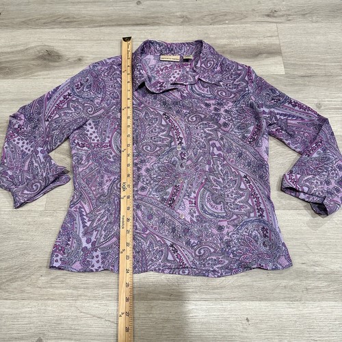 Vintage Apostrophe Women’s Blouse Size 8 - Purple Paisley Button-Up Long Sleeve - Picture 6 of 6