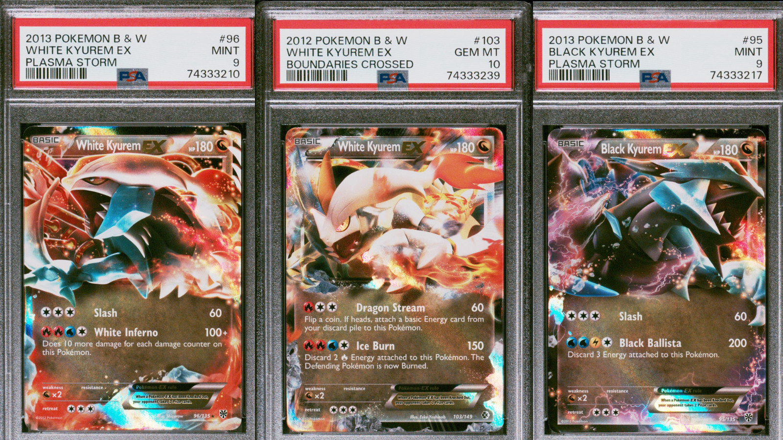 2012 Pokemon Black & White Boundaries Crossed 103 White Kyurem EX PSA 10 + Kyure