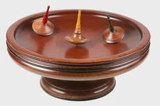 Spinning Tops Table Top Board Game Large Mahogany Bowl w/ 3 Hand Turned Tops New