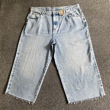 M&S Wide Ankle Grazer Jeans Womens 20 Short Light Indigo High Rise Frayed Hem