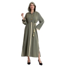 Hooded Kaftan Dubai Women Long Dress Abaya Muslim Robe Evening Party Gown Arab
