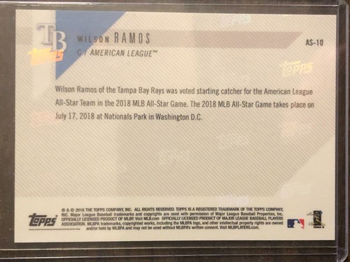 2018 Topps Now #AS-10 Wilson Ramos Tampa Bay Rays PLATINUM MEMBER - Picture 2 of 2