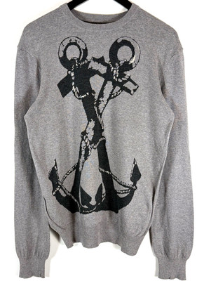 ALLSAINTS Pullover Herren mittelgrau Anker Grafik Alpaka Mischung Strickpullover