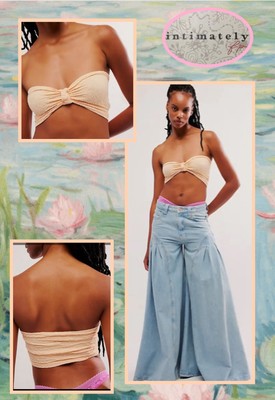  NEW! FREE PEOPLE Floral Frills Knotted Bandeau Bleached Apricot Size XS/SMALL