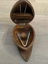 Vintage Wooden Nut Cracker Bowl with Hinged Lid Handcrafted Walnut Shaped