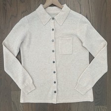 Brochu Walker 100 Wool Button Front Collared Cardigan Sweater Pale Pink Small