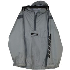 Vintage 90s Nike Youth Large Gray Anorak Windbreaker Sleeve Spellout