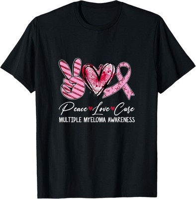 Peace Love Cure Burgundy Ribbon Multiple Myeloma Awareness T-Shirt