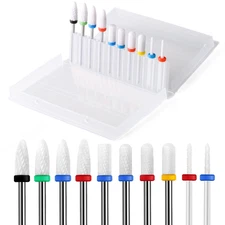 10Pcs Ceramic Nail Drill Bits，3/32 Nail Drill Bits Set for Acrylic Gel Nails Pro