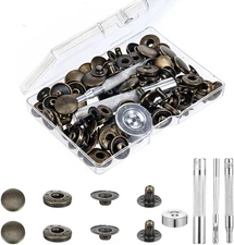24 Sets Leather Snaps and Fasteners Kit 15Mm Metal Snap Button Kit with 4Pcs Ins