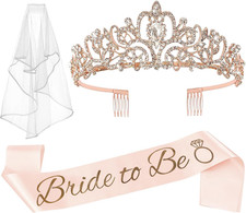 3 Pcs Bachelorette Party Decorations Bridal Shower Crown, Bride to Be Sash Veil