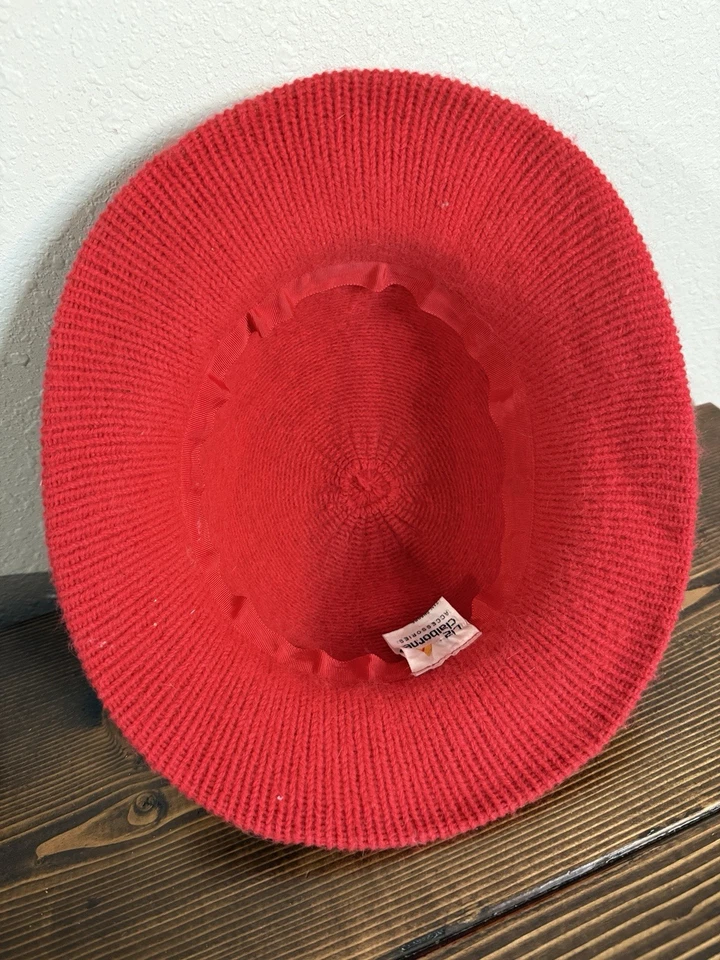 Sombrero cubo rojo vintage Liz Claiborne para mujer tejido pelo de conejo mezcla de lana Foto 3 de 4