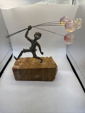 Bijan Brass Sculpture Boy with Balloons MCM Decor Having Fun