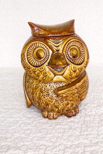 Vintage McCoy Owl Cookie Jar Brown Drip Glaze 1960s USA Pottery Kitchen Decor