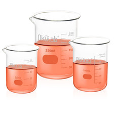 Glass Beaker Set, Low Form, Graduated 3.3 Borosilicate Glass Beakers, Vol.50,100