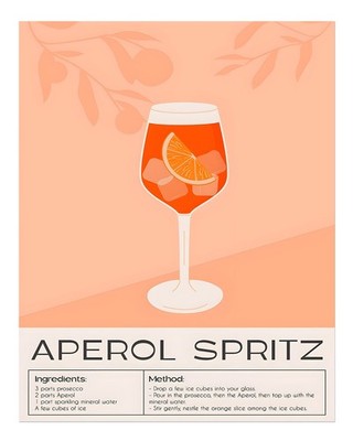 Moderne Aperol Spritz Cocktail Wandkunst Minimalistische Getränkeillus