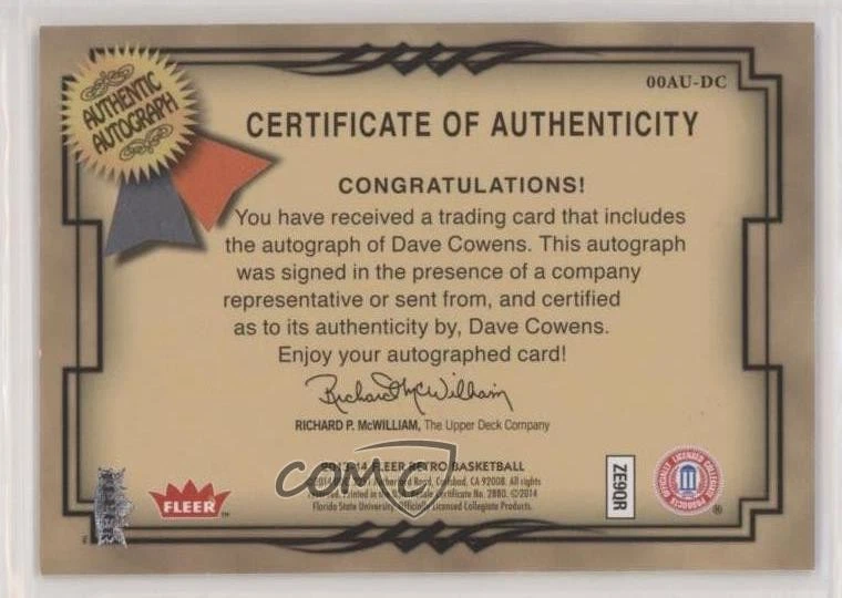 2013-14 Fleer Retro 2000-01 Autographics Dave Cowens #00AU-DC Auto HOF - Image 2 of 2