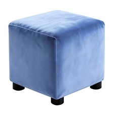 Square Footstool Slipcover, Plush Foot Stool Protector Cover Small, Sky Blue