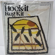VTG Vogart Crafts Hook-it Rug Kit, Cattails, Factory Sealed #4341, 20x27 Retro